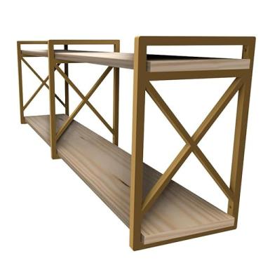 Imagem de Prateleira estilo industrial 20cm x 115cm - Kit Completo c/Madeiras - Suporte(DOURADA)