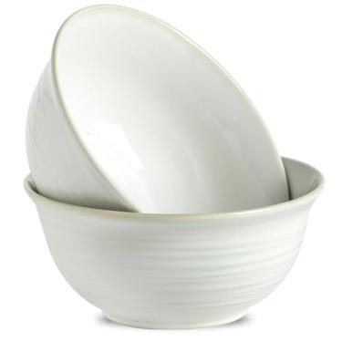 Imagem de Hasense Tigelas de servir, tigelas de salada de cerâmica de 22 cm para cozinha, tigela de mistura de 2,5 l para sopa, macarrão, pipoca, lava-louças e micro-ondas, conjunto de 2 (branco com infusão de