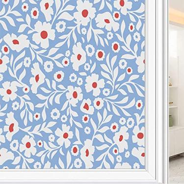 Imagem de Película de janela de privacidade de flores, textura de estilo floral, filme de vidro para sala de estar e escritório em casa, L90 x C 190 cm
