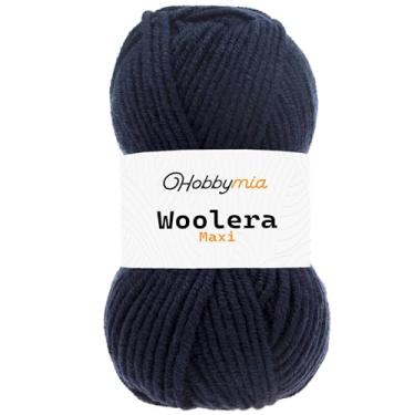 Imagem de HobbyMia Fio de lã Woolera Maxi - 100 g / 109 jardas - (5) peso volumoso - 75% acrílico, 25% lã (azul marinho, 1 novelo)