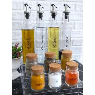 Imagem de Conjunto 3 Galheteiros 525ml, 6 Potes 200ml e Organizador Multinível -