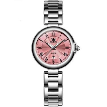 Imagem de Relógio De Quartzo Feminino Design Fino Elegante Luminoso Em Aço Inoxidavel Rosa Prata