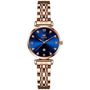Imagem de Relógio Feminino De Quartzo Dial Strass Pulseira De Aço Inoxidável A Prova D´agua Azul