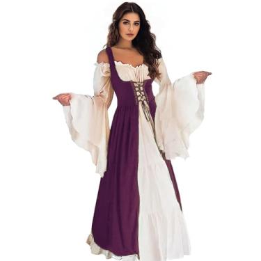 Imagem de Vianinfalo Vestido Renascentista Feminino Irlandês Medieval Pirata Fantasia Ren Faire Fantasia de Halloween, Roxa, XX-Large-3X-Large