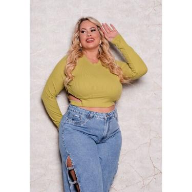 Imagem de Cropped Plus Size Canelado com Recorte