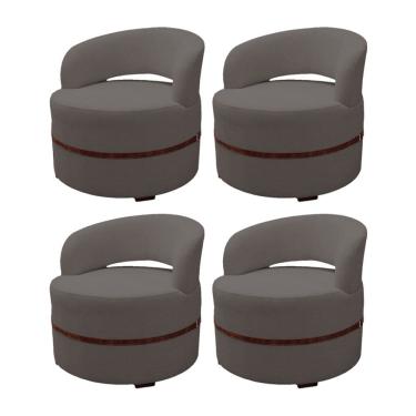 Imagem de Kit 4 Poltrona Decorativa Luana Estofada para Sala Linho Grafite