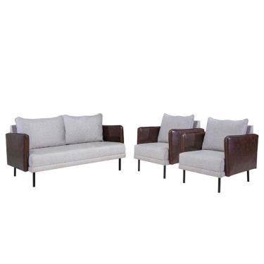 Imagem de Conjunto Namoradeira E 02 Poltronas Orion Via Encanto Linho Cinza/courano Marrom