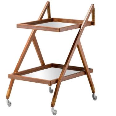 Imagem de Carrinho De Bar Proa Ozki 95 Cm (altura) Madeira Eucalipto Cedro Corda Junco Natural