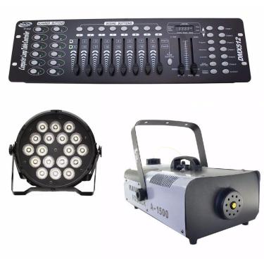 Imagem de Kit 10 Par Led Slim 18X12W Dmx 512 Maquina De Fumaça 1500W