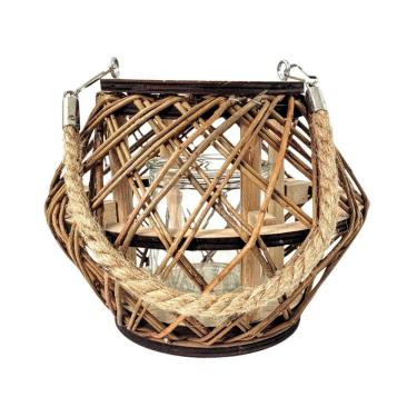 Imagem de Lanterna Decorativa Lampião Castiçal Madeira Corda Rústico G