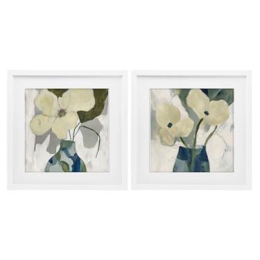 Imagem de Stupell Industries Simple Petals Boho Impressão Emoldurada Branca 2 Peças Design Conjunto de Vidro por Elara Yasna, 13 x 13