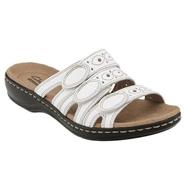Imagem de Clarks Sandália feminina Leisa Cacti Slide, Couro branco, 8.5 Wide