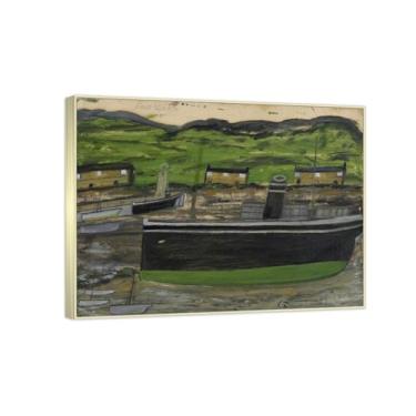 Imagem de RYLJCZ Reproduções de pinturas famosas de Alfred Wallis-(Low Water) Impressões em tela - quadros decorativos para sala de estar 55 x 72 cm (21,6 x 28,3 pol) molduras de champanhe