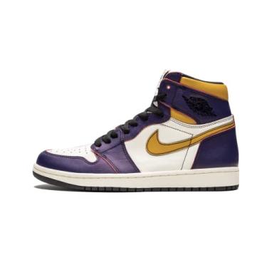 Imagem de Nike Tênis masculino Air Jordan 1 High OG Defiant Lakers Court Roxo/Preto Couro, Roxo/Sail-university ouro-bl, 40 BR
