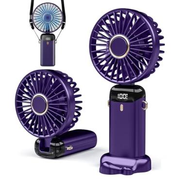 Imagem de LXSMPWY Ventilador portátil com visor digital - Ventilador de mesa USB dobrável de 5 velocidades, 1200 mAh (8 horas em baixo), ajustável de 90°, ultraleve de 200 g, ventilador portátil para escritório