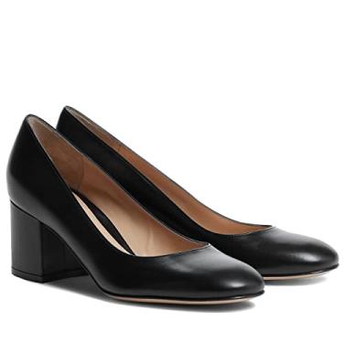 Imagem de MOOMMO Sapatos femininos clássicos de camurça salto grosso bico redondo fechado sem cadarço 5 cm salto baixo grosso sapato social fosco patente primavera moda escritório feminino trabalho sapato