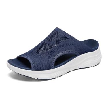 Imagem de YESWIN Sandália feminina ortopédica com plataforma deslizante com suporte de arco confortável para caminhada, bico aberto, fascite plantar sem cadarço para o verão, Azul, 40
