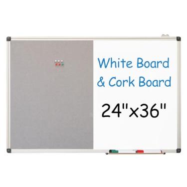 Imagem de New PUTE Quadro branco e (cinza, 91 x 61 cm), quadro de cortiça, quadro de avisos de alumínio, moldura geeignet für Schulen, Büros und Privathaushalte