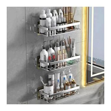 Imagem de Rack de armazenamento de banheiro, vaso sanitário, simples, plástico, lavatório, suporte de parede, suporte de armazenamento não perfurado, essencial para casa (cinza, 3)