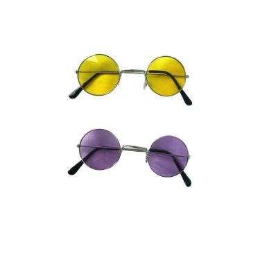 Imagem de Kit 2Un Óculos De Sol Hippie Redondos Coloridos Festa Balada