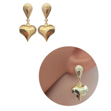 Imagem de Brinco Feminino Coração Folheado Ouro 18k Antialérgico - MIXFOLHEADOS