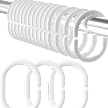 Imagem de 24 anéis de cortina de chuveiro de plástico em forma de C gancho de cortina de chuveiro gancho de cortina de chuveiro para banheiro e banheiro (branco)