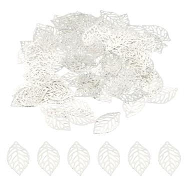 Imagem de Pingentes de folha de 23 mm, pacote com 100 contas de folha de árvore de metal em massa de malha para fazer joias, pulseira, colar, brinco, chaveiro estilo 1, prata, 0, Metal, Sem Pedra Preciosa