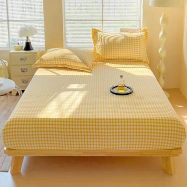 Imagem de ZIQINPSQ Lençol solteiro de flanela de luxo | Roupa de cama de microfibra com bolso profundo de 38 cm | Parte inferior elástica (amarelo)