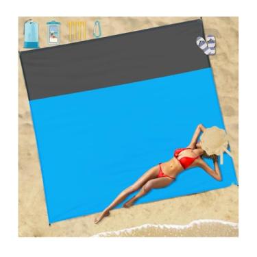 Imagem de Cobertor de praia impermeável à prova de areia tapete de praia 200,7 cm x 208,3 cm para 1-8 adultos tapete de piquenique ao ar livre de secagem rápida acessórios de praia para viagens, acampamento