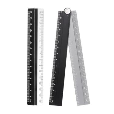 Imagem de Generic Kit de régua dobrável e reta 30/15 cm transferidor de plástico de liga de alumínio métrico régua angular dobrável para sala de aula em casa, escritório, preto-prata
