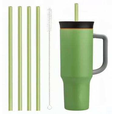 Imagem de Canudos de substituição compatíveis com copo de viagem Owala de 1,134 g com alça - inclui 4 canudos e 1 escova de limpeza (verde)