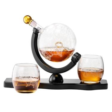 Imagem de Conjunto de decantadores de uísque da Terra Média – Anel de ouro de 850 g Globo LOTR Presentes e 2 copos de mapa gravado, licor borossilicato, presente de barware, para homens, pai, Bourbon Scotch