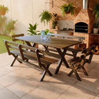 Imagem de Conjunto Kit Mesa Rústica De Churrasco 1 Mesa + 4 Bancos - DKADIDECOR,