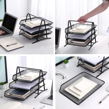 Imagem de Organizador Triplo Mesa Escritorio Bandeja Documentos Papel Correio 3 Divisorias