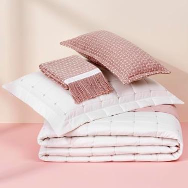 Imagem de Kit Enxoval Colcha Cobreleito King Dupla Face Lavive Diana Percal 200 Fios Peseira Almofada 5 Peças (Rosa Rosê)