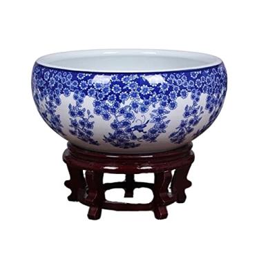 Imagem de PZHANGZVH Vaso de plantas grande hidropônico bonsai Dezhen vaso de flores de cerâmica tigela de lírio de água vaso de plantas vaso de plantas decorativo jardim aquário de peixes (fundo não perfurado