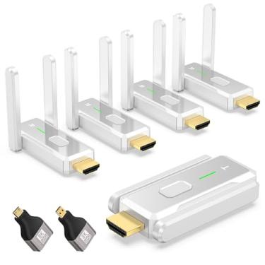 Imagem de Transmissor HDMI sem fio e 4 receptores, 500 pés/150 m, 2,4 G + 5G divisor HDMI sem fio portátil 1 para várias telas para vídeo e áudio para monitorar de laptop/PC/TV Box/projetor