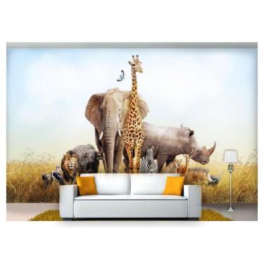 Imagem de Papel De Parede Elefante Leão Girafa Zebra  Anm241 - Você Decora