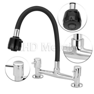 Imagem de Torneira Misturador Gourmet Flexível Preto Cozinha Mesa 1/4V - Lhd Met