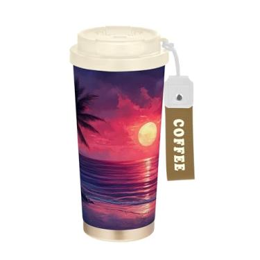 Imagem de SEHANY Caneca de viagem Summer Sea Beach Starfish 482 g Copos de café reutilizáveis revestidos de cerâmica com tampa à prova de vazamento, parede dupla, isolamento a vácuo, copo de café de aço