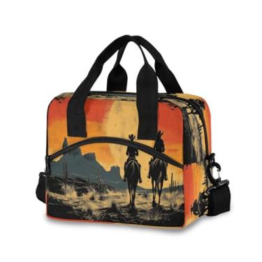 Imagem de Blueangle Lancheira isolada com estampa de cowboy do oeste americano, alça de ombro removível e alça - lancheira reutilizável para homens e mulheres (254)
