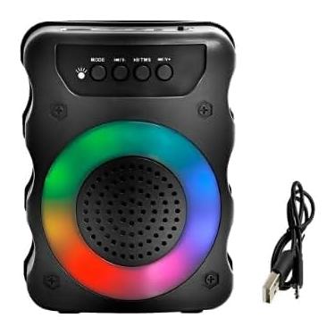 Imagem de Caixa de Som Portátil Sem Fio 5W – Bateria de Alta Duração – Grave Potente e Luzes LED RGB – Ideal para Levar em Viagens, Praia e Piscina – Conexão Rápida