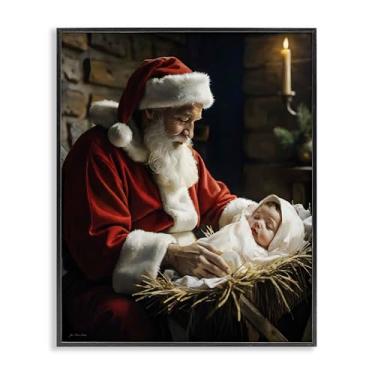 Imagem de Stupell Industries "Papai Noel e bebê Jesus", arte giclée emoldurada, preta, 28 x 35 cm