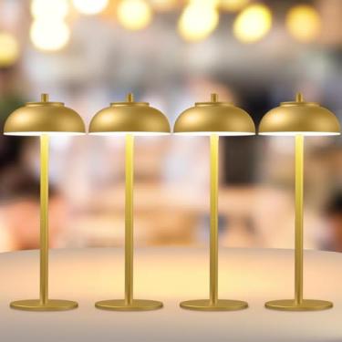 Imagem de Moragin Pacote com 4 lâmpadas de mesa sem fio de LED douradas, recarregáveis, sem fio, à prova d'água, para pátio ao ar livre, restaurantes, casa/jantar