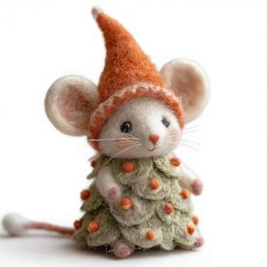 Imagem de Mouse de feltro de Natal de luxo | Ornamento de lã feito à mão, enfeites de feltro de animais para pendurar em casa, estatuetas exclusivas para pendurar em árvore de Natal e presentes de meias (K)