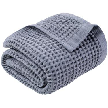 Imagem de DEMMEX Toalha de banho turca de tecido waffle de algodão orgânico - ultra macia, leve, secagem rápida, certificado Oeko-Tex, 100% algodão turco (cinza, grande (60 x 30))