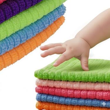 Imagem de Kit de 5 Panos Microfibra Multiuso Limpeza Alta Absorção Reutilizável Colorido Não Risca Aplicação Automotiva Vidros Cozinha Banheiro Macio Não Solta Fiapos Secagem Rápida