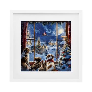 Imagem de Stupell Industries "Dogs Watching Santa on Christmas", Impressão emoldurada sob vidro, branca, 33 x 33