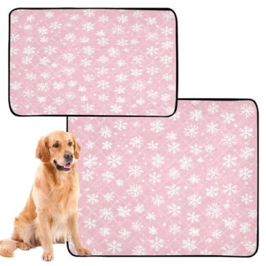 Imagem de CEBUGI Almofadas de xixi laváveis para cães, pacote com 2, almofadas impermeáveis para filhotes de cachorro, antiderrapante, à prova de vazamento, para cama de cercadinho, flocos de neve brancos