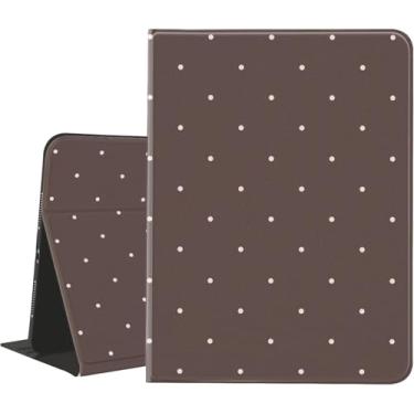 Imagem de AdorableWhimsy Linda capa de bolinhas para iPad mini 7 (A17 Pro) 2024 / iPad mini 6 2021 de 8,3 polegadas com suporte para lápis vintage estética clássica design minimalista capa fólio de couro marrom